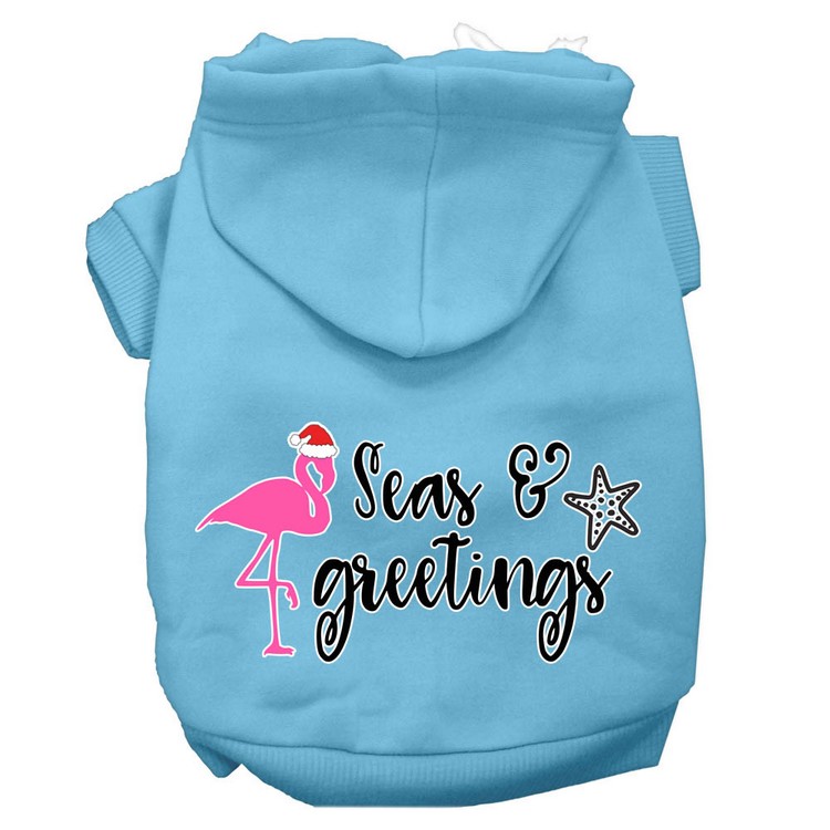 Seas and Greetings Screen Print Dog Hoodie Baby Blue XS